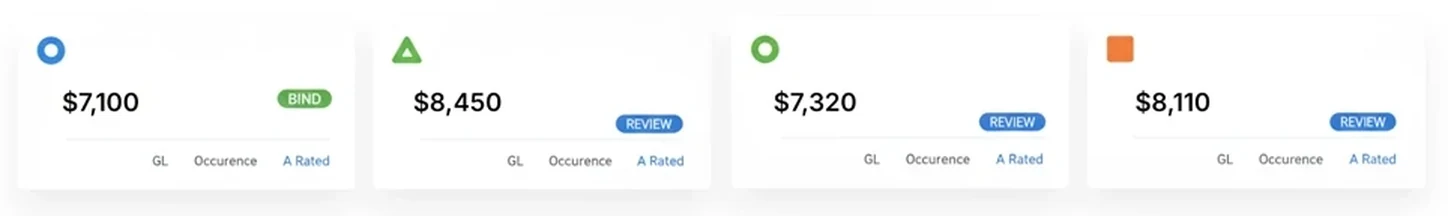 RQB quote comparison returning bindable and review quotes side by side